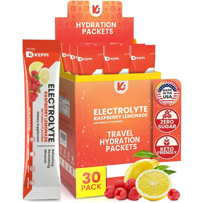 Keppi Keto Electrolytes Powder No Sugar - Sugar Free Electrolytes - Keto Hydration Electrolytes - Made in USA - Delicious Raspberry Lemonade Flavor - Mixes Easily No Clumps