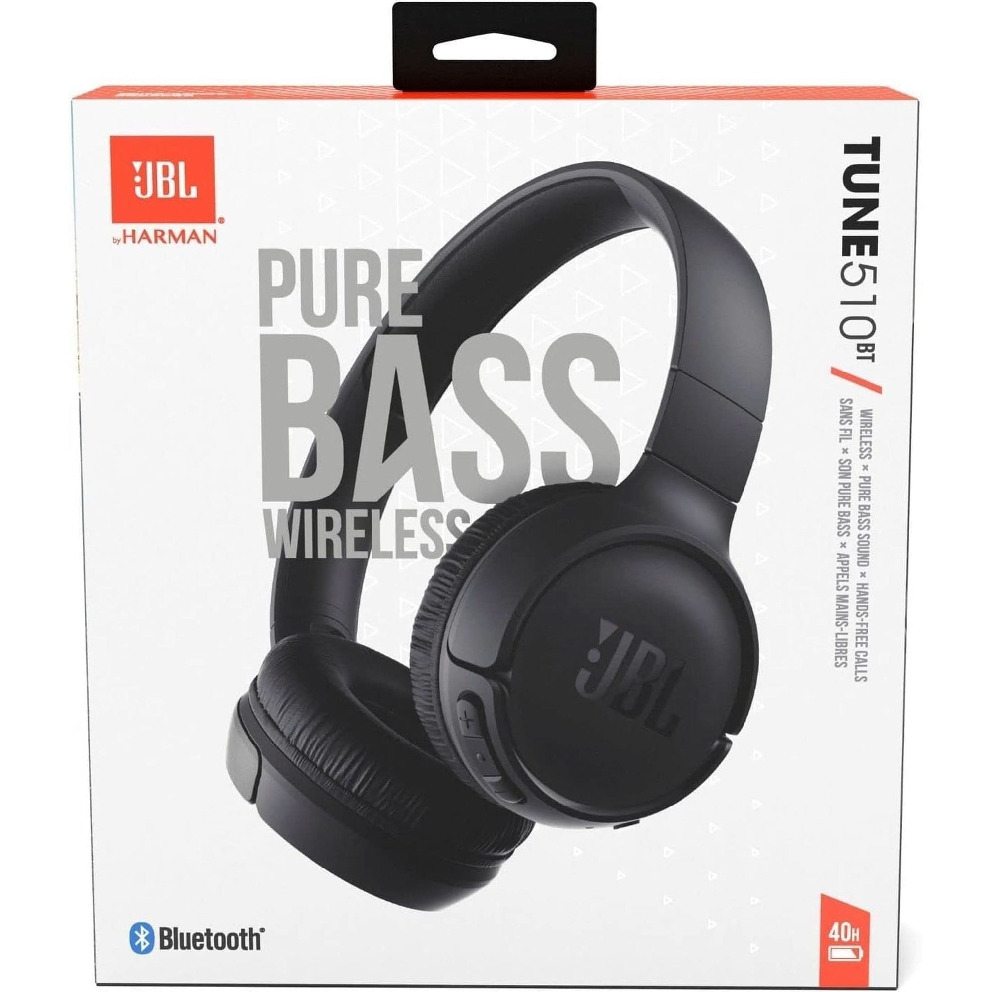 JBL Tune 510BT: Wireless On-Ear Headphones with Purebass Sound - Black