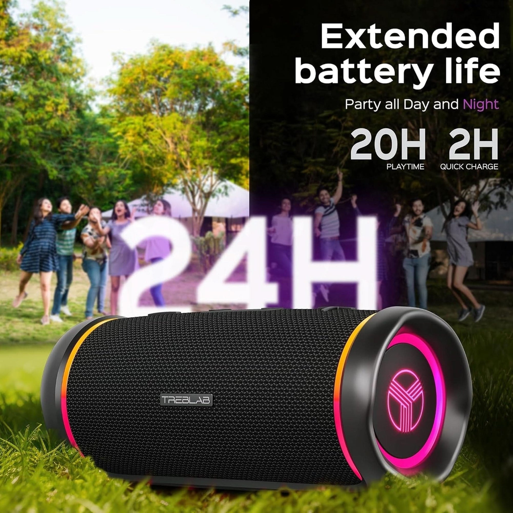 TREBLAB HD77 - Portable Bluetooth Speaker - Powerful 360° Sound, 30W Audio with Impactful Bass, 20H Battery, IPX7 Waterproof, Shockproof, TWS Stereo, Speaker Bluetooth Wireless for Outdoor, Beach Pool