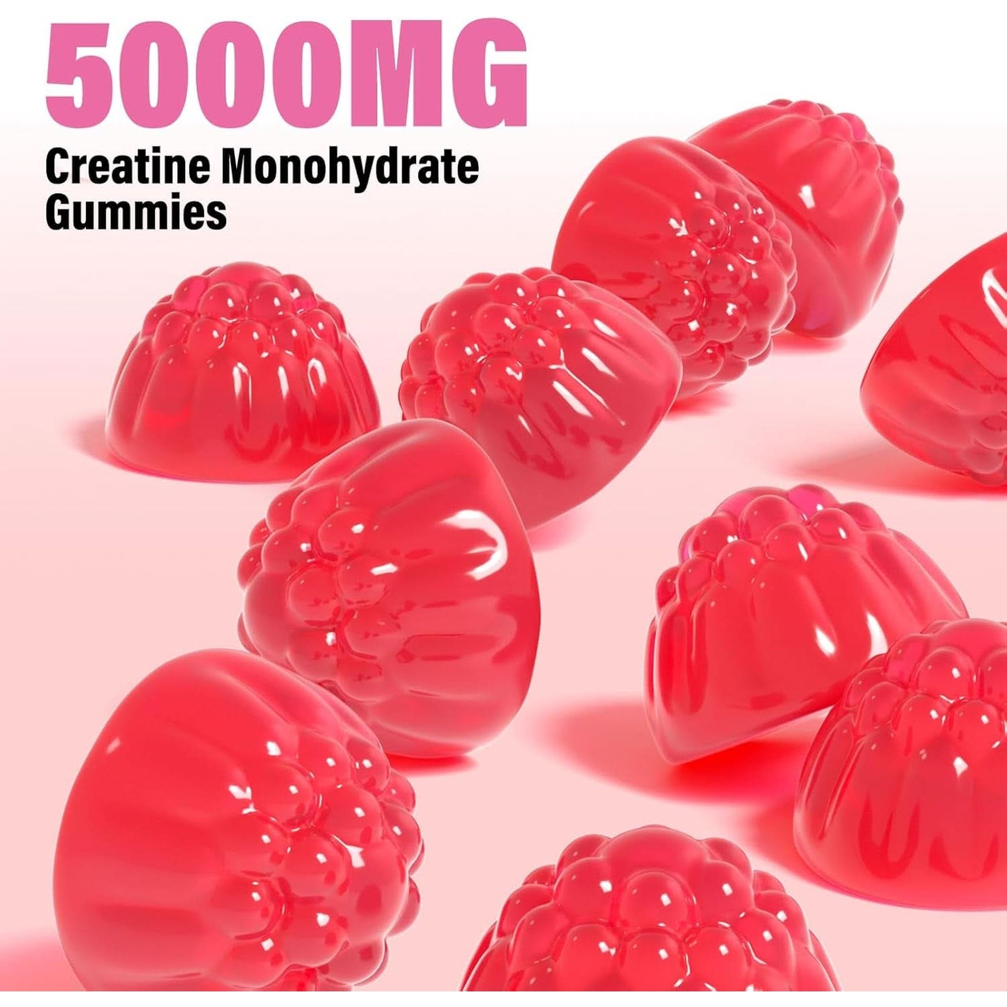 Creatine Monohydrate Gummies 5000Mg for Men & Women, Gomitas De Creatina 5G Creatine Monohydrate, 0G Sugar Chewables Creatine Pre-Work Out for Muscle Strength, Vegan,120 Count (120 Count, Strawberry)