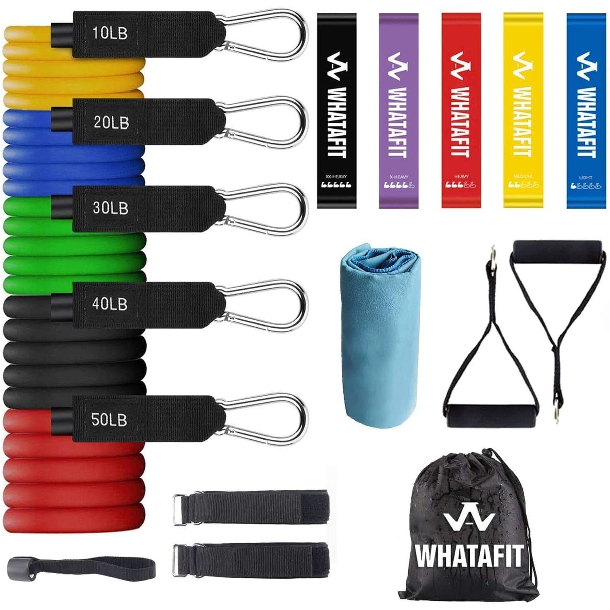 WHATAFIT Resistance Bands, Exercise Bands，Resistance Bands for Working Out, Work Out Bands with Handles for Men and Women Fitness, Strength Training Home Gym Equipment