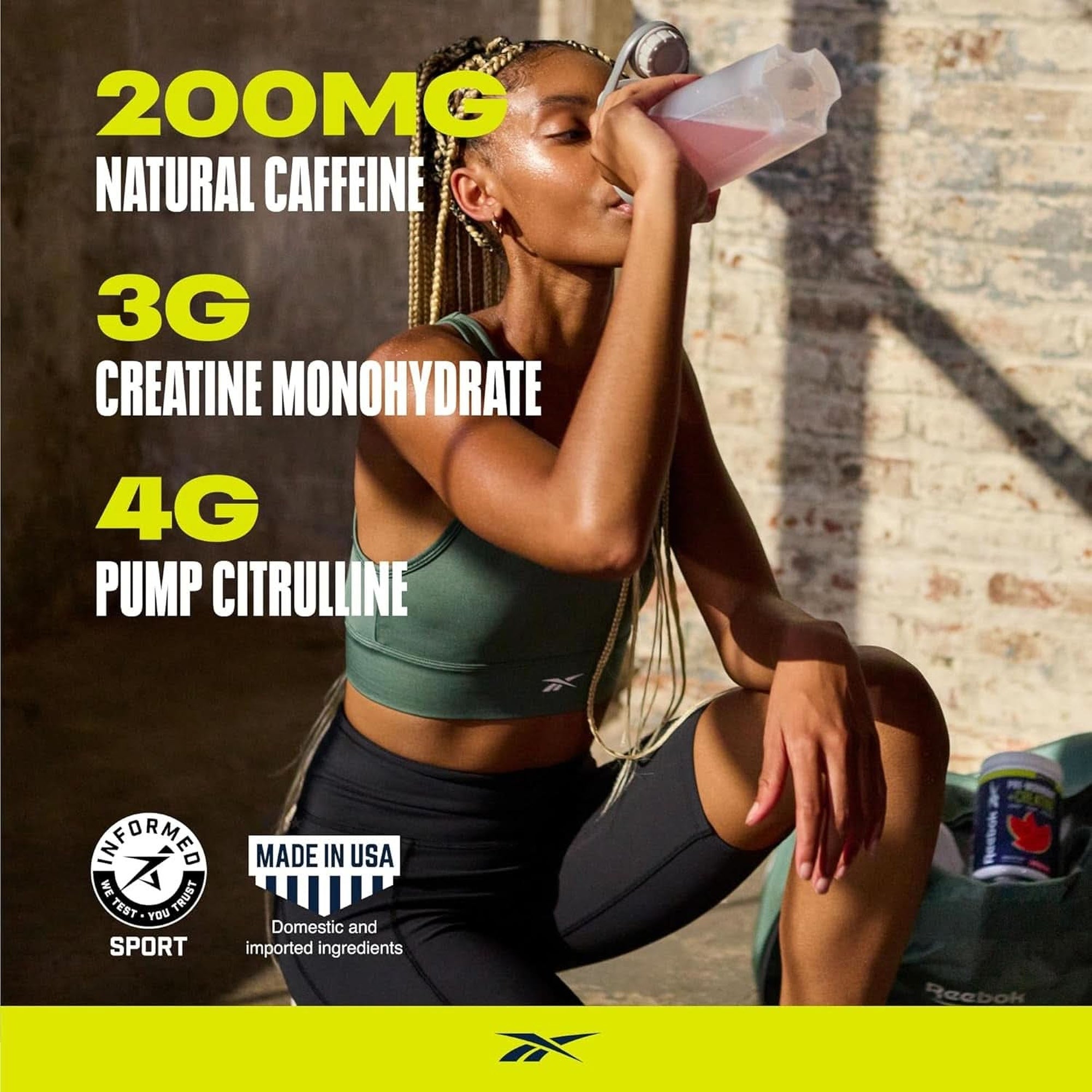 Reebok Reeenergize Pre-Workout + Creatine | 200MG Caffeine, 3G Creatine, 4G Citrulline | Energy, Focus, Strength | Nitric Oxide Booster | 25 Servings | Watermelon Crush