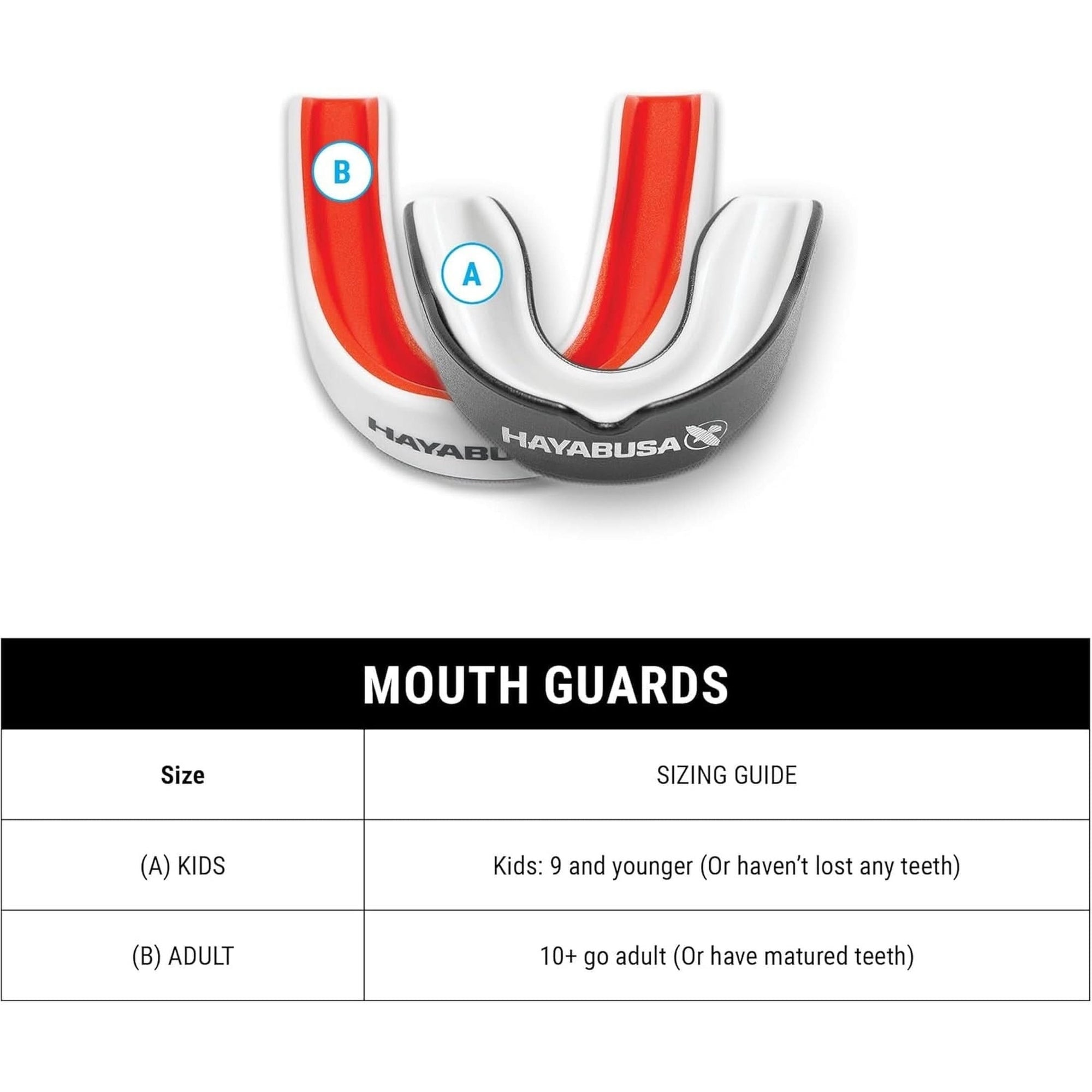 Hayabusa Combat Sports Mouth Guard Youth, Kids and Adult Sizes Comes with Case - White/Red, Adult