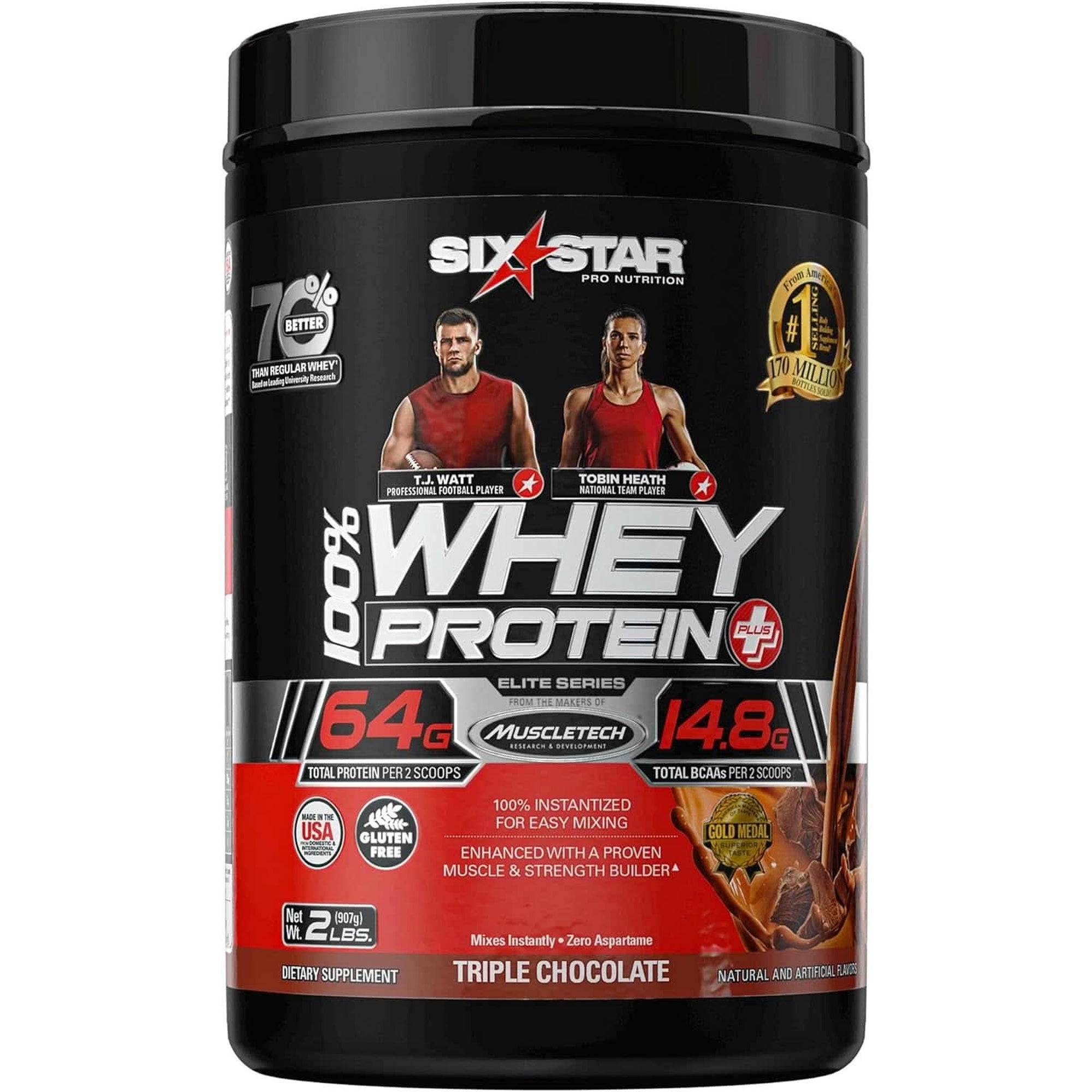 Whey Protein Powder | Six Star Whey Protein plus | Whey Protein Isolate & Peptides | Lean Protein Powder for Muscle Gain | Muscle Builder for Men & Women | Triple Chocolate, 1.82 Lbs (826 G)