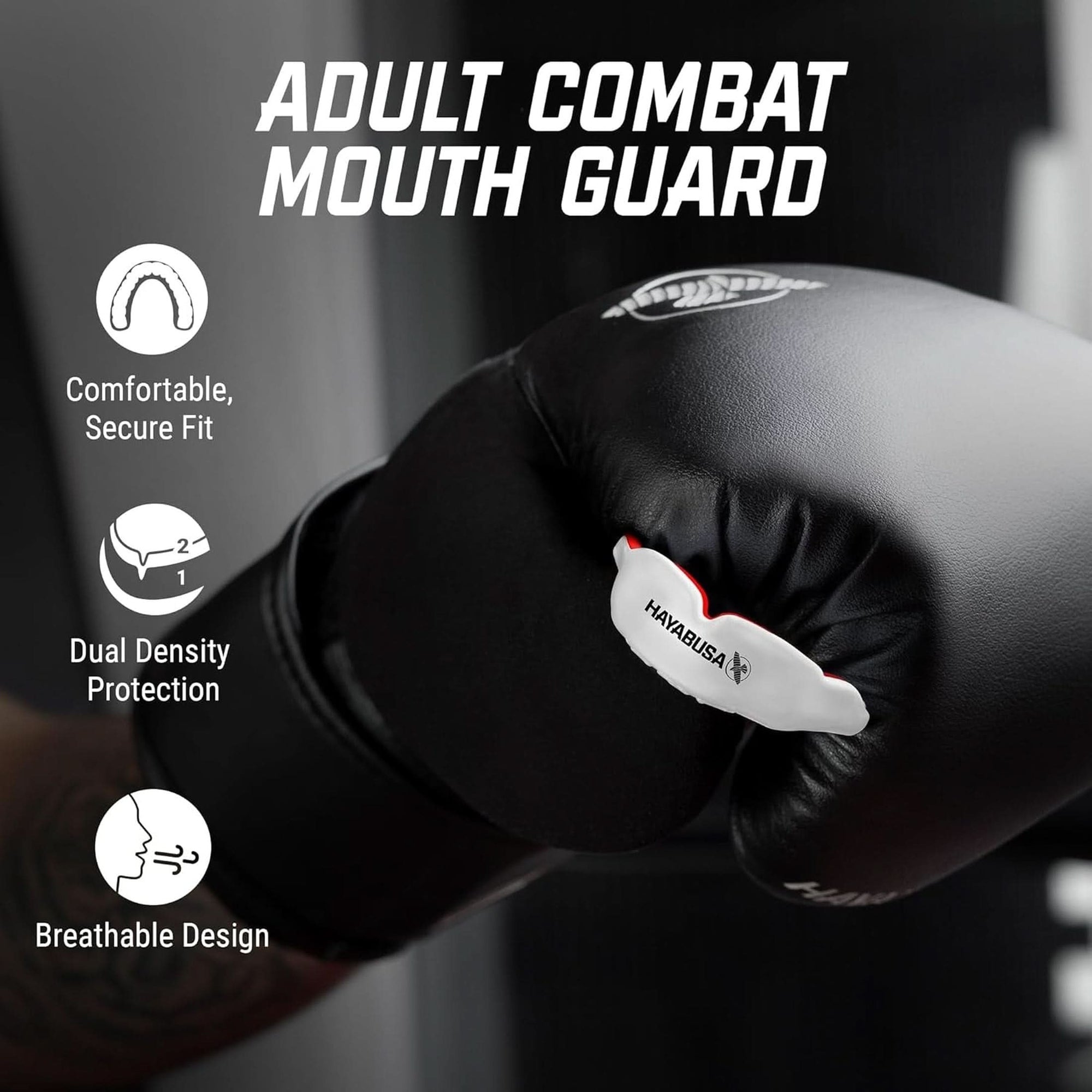 Hayabusa Combat Sports Mouth Guard Youth, Kids and Adult Sizes Comes with Case - White/Red, Adult