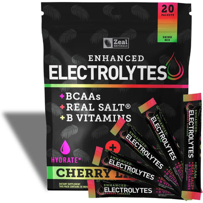 Enhanced Electrolyte Powder Cherry Limeade | 90Ct. + BCAA, B-Vitamins & Real Salt® - Hydration Powder W Potassium, Sodium, Zinc, Magnesium for Hydration