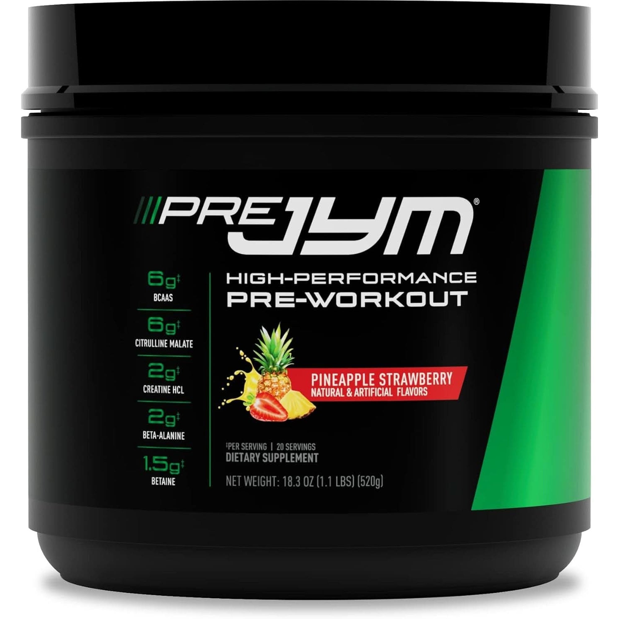 Pre JYM Pineapple Strawberry Pre Workout Powder for Men & Women, Bcaas, Nootropics, Creatine HCI, Citrulline, Beta-Alanine, Betaine, Taurine, Huperzine, JYM Supplement Science, 20 Servings