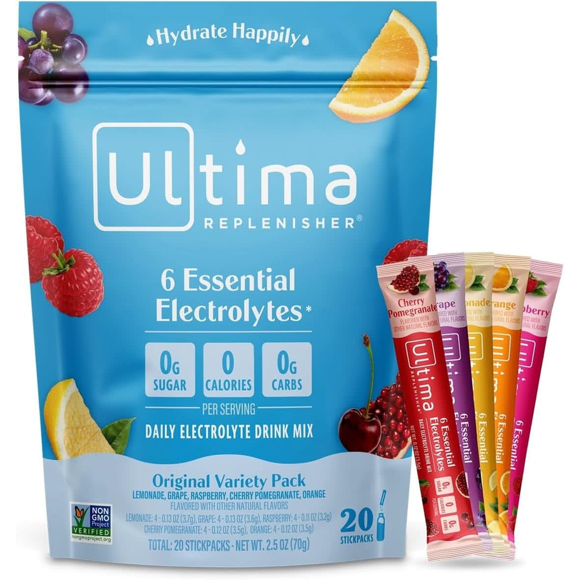 Ultima Replenisher Daily Electrolyte Drink Mix – Tropical Variety, 20 Stickpacks – Hydration Packets with 6 Electrolytes & Minerals – Keto Friendly, Non-Gmo & Sugar-Free Electrolyte Powder