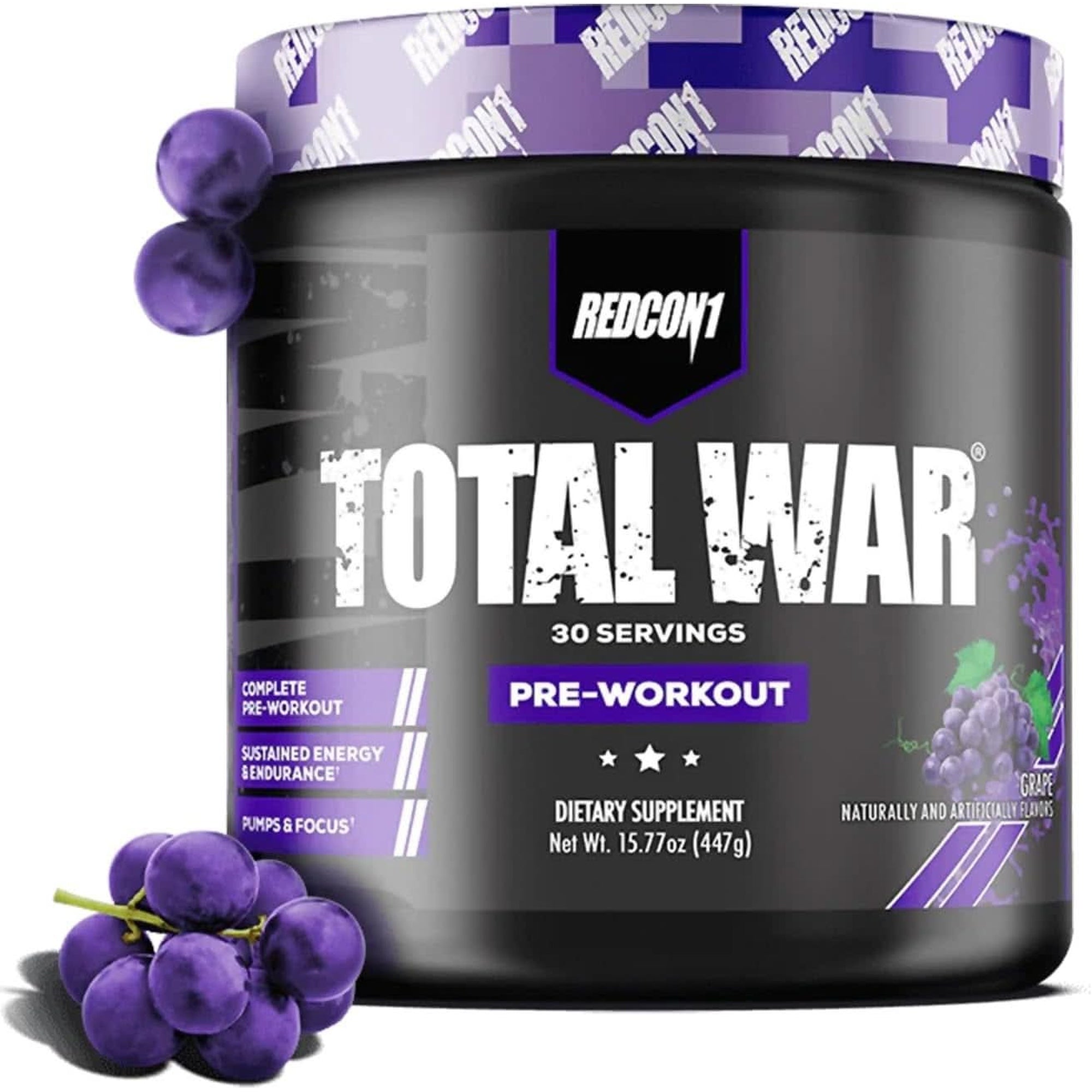 REDCON1 Total War Preworkout - Contains 320Mg of Caffeine from Green Tea, Juniper & Beta Alanine - Pre Work Out with Amino Acids to Increase Pump, Energy + Endurance (Rainbow Candy, 30 Servings)