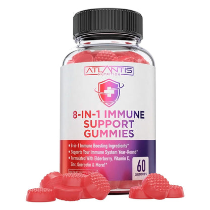 8-In-1 Immune Support Gummies with Elderberry - Powerful Immune Support Supplement Blend of Elderberry, Quercetin, Zinc & Vitamin C Gummies Are Great Immune Boosters for Adults & Kids - 60 Gummies