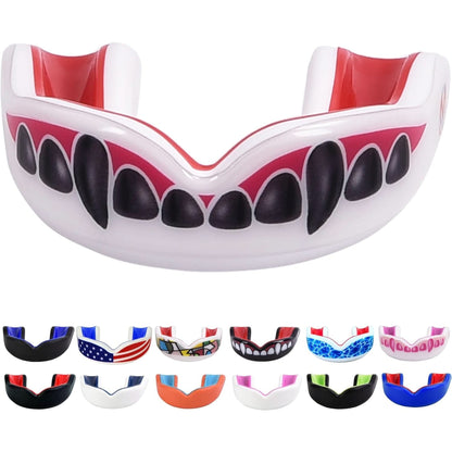 Sports Youth Mouth Guard for Kids USA Flag & Fangs & 20 Best Colors to Choose From - Youth Mouthguard Football, MMA, Karate, Flag Football, Rugby, Boxing, BJJ /W Case Youth, Strapless