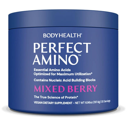 Bodyhealth Perfectamino Powder - BCAA and EAA Powder for Pre and Post Workout - Amino Acid Energy Drink Powder for Men and Women to Support Lean Muscle and Recovery - Mixed Berry - 30 Servings