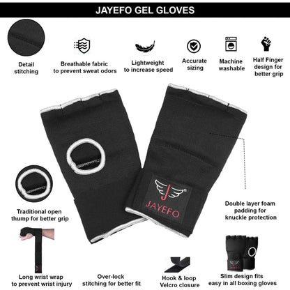 Jayefo Padded Inner Gloves for Boxing - Elastic Hand Wraps with Training Gel - Quick Boxing Wraps and Bandages for Men & Women - Wrist Wrap Protector Handwraps Kuckle Pair