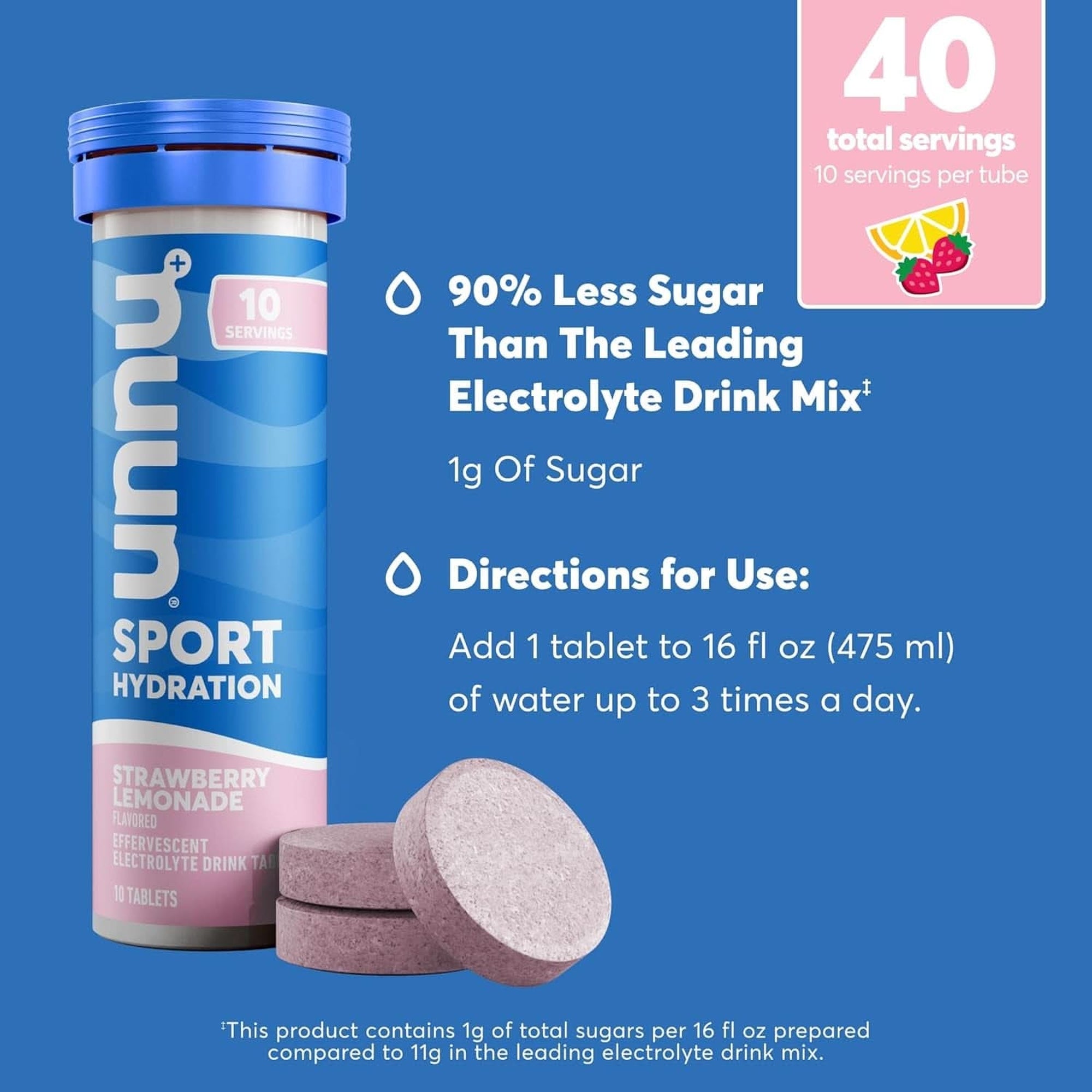 Nuun Sport Electrolyte Tablets - Dissolvable in Water, Mixed Flavors | 5 Essential Electrolytes for Hydration | 1G Sugar Drink Mix | Vegan, Non-Gmo | 4 Pack (40 Total Servings)