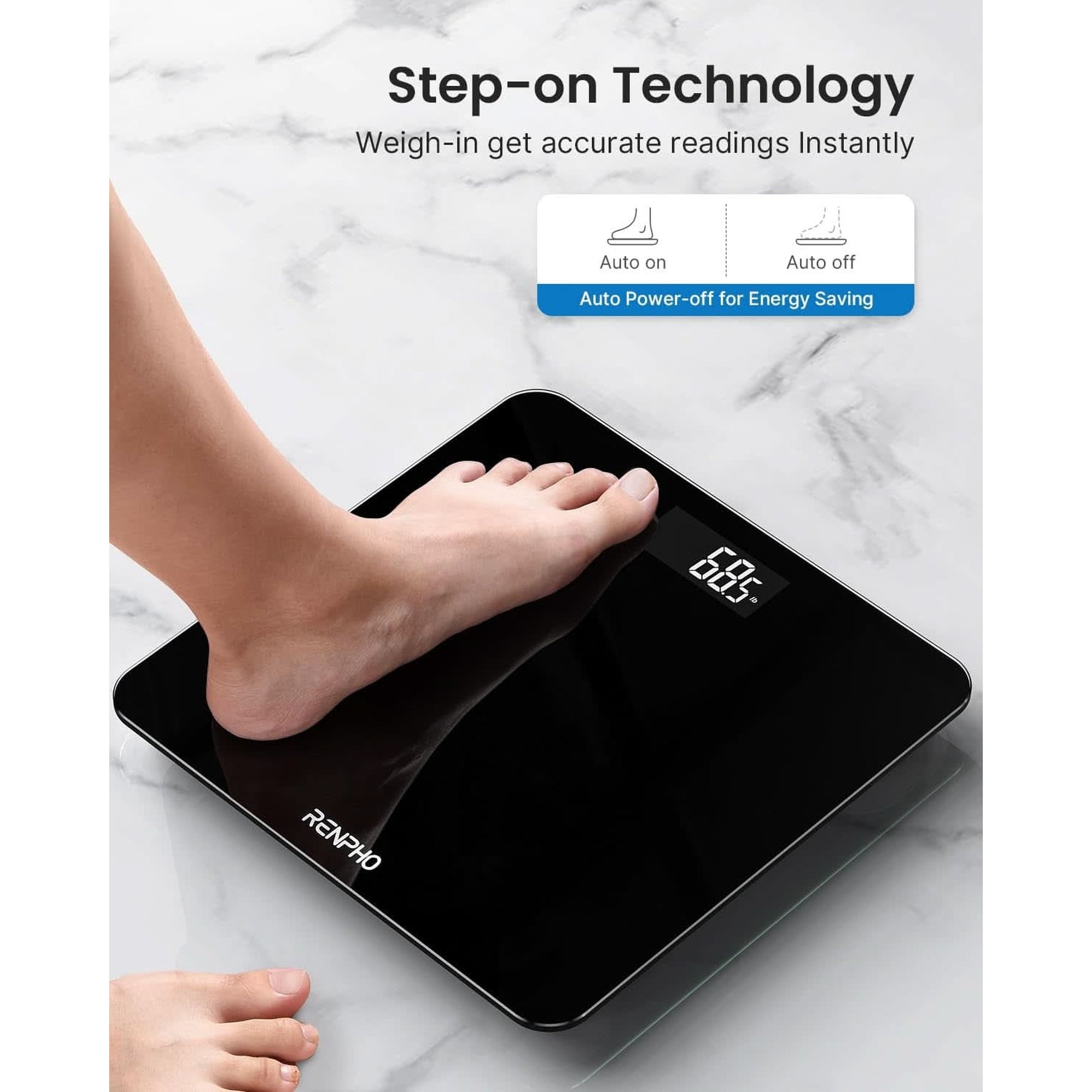 RENPHO Scale for Body Weight, Digital Bathroom Scale with Backlit LED Display, Highly Accurate & Measures Weight up to 400 Lb/180Kg, Batteries Included, Black-Core 1S