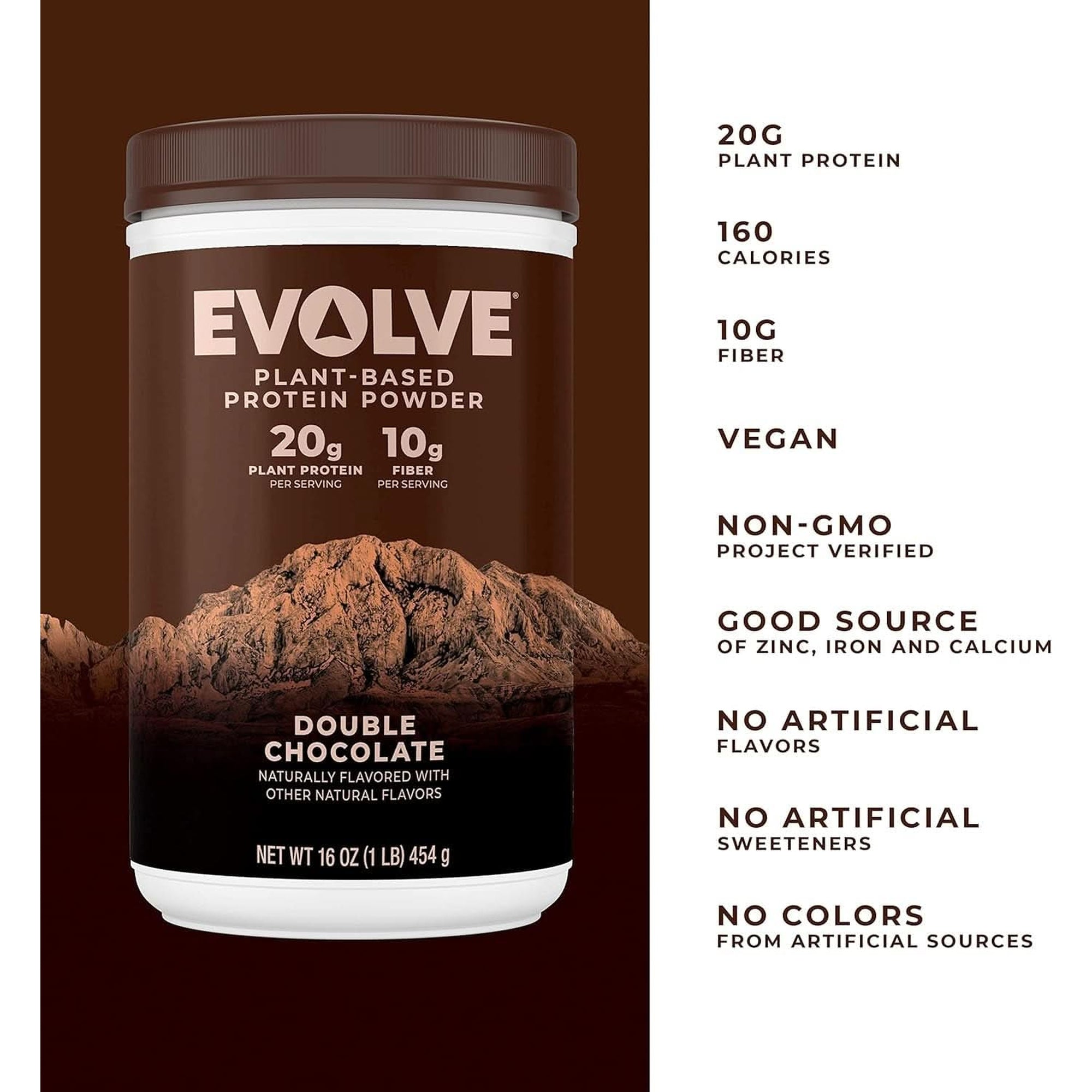 Evolve Plant Based Protein Powder, Double Chocolate, 20G Vegan Protein, Dairy Free, No Artificial Flavors, Non-Gmo, 3G Fiber, Amazon Exclusive, 2 Pound (Packaging May Vary)