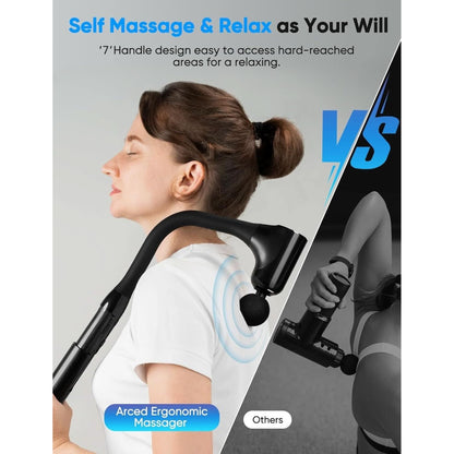 Massage Gun Deep Tissue - Back Massager for Pain Relief Deep Tissue with Extended Handle, 12MM Percussion Less-Shock Neck/Foot/Leg/Shoulder Massager, Infinitely Adjustable Speed & 4 Replaceable Heads