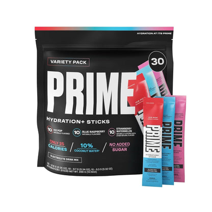 PRIME HYDRATION+ Sticks VARIETY PACK | Hydration Powder Single Serve Sticks | Electrolyte Powder on the Go | Low Sugar | Caffeine-Free | Vegan | 30 Sticks