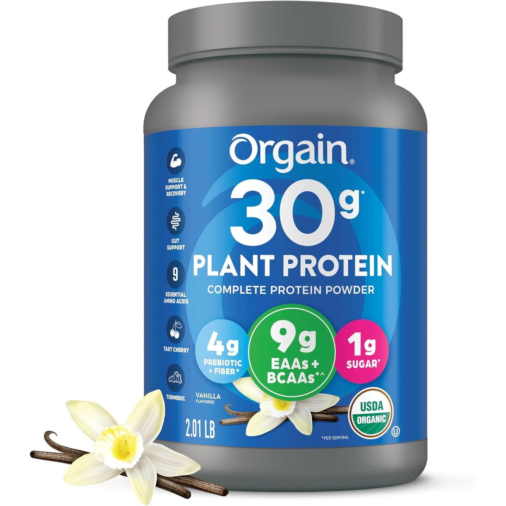 Orgain Organic 30G Vegan Protein Powder, Chocolate 9G Eaas + Bcaas, Plant Protein, 6G Prebiotic + Fiber, 1G Sugar, Pre-Workout, Muscle Support + Recovery - 2.01Lb (Packaging May Vary)