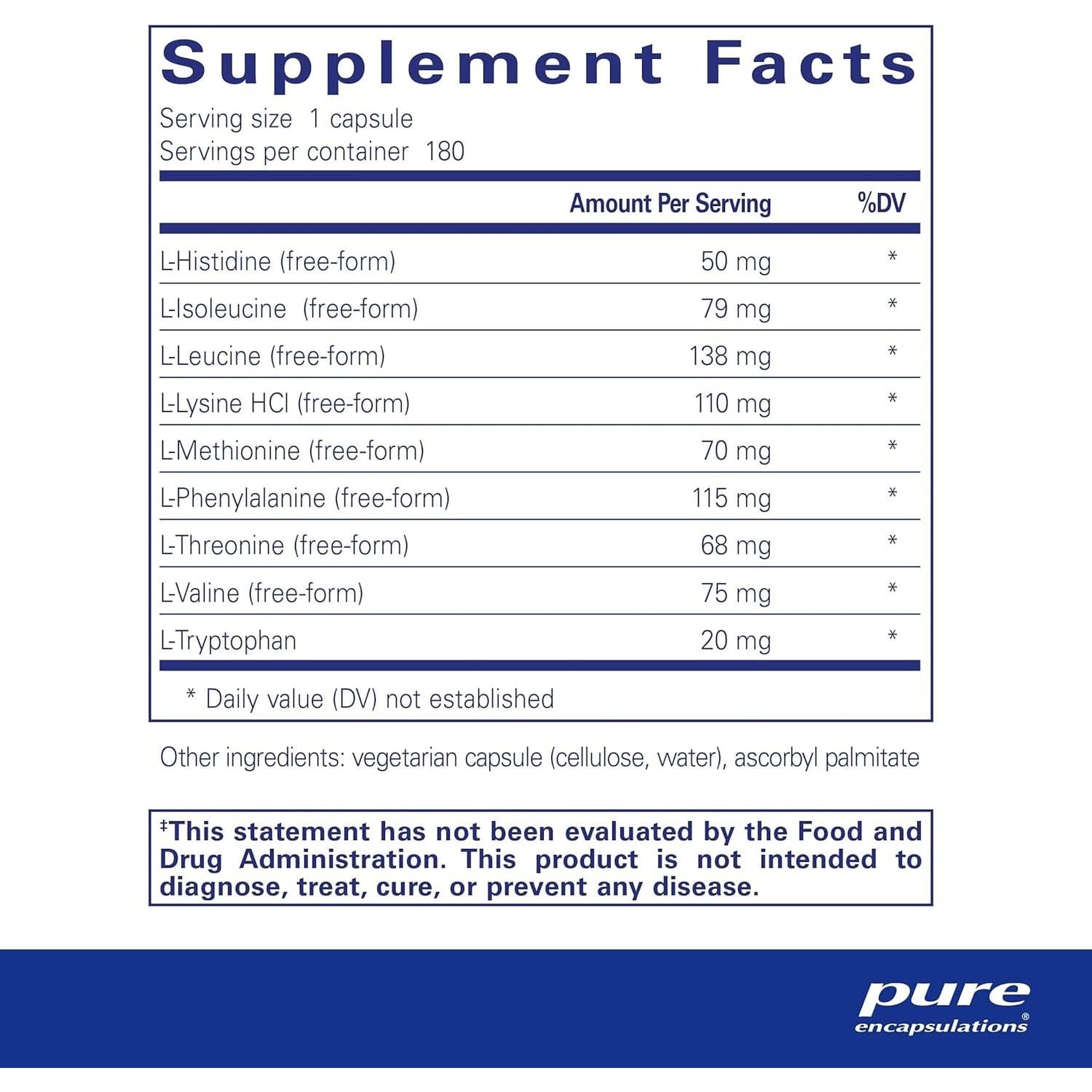 Pure Encapsulations Essential Amino Acids - Muscle Recovery Support & Health* - with Leucine, Threonine & Tryptophan - 180 Capsules