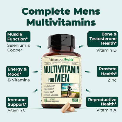 Multivitamin for Men - Complete Mens Multivitamins & Multiminerals with Vitamin A, C, D, E, B12, Zinc & More Essential Vitamins for Men - Mens Vitamins for Energy, Focus, and Mens Health. 60 Capsules