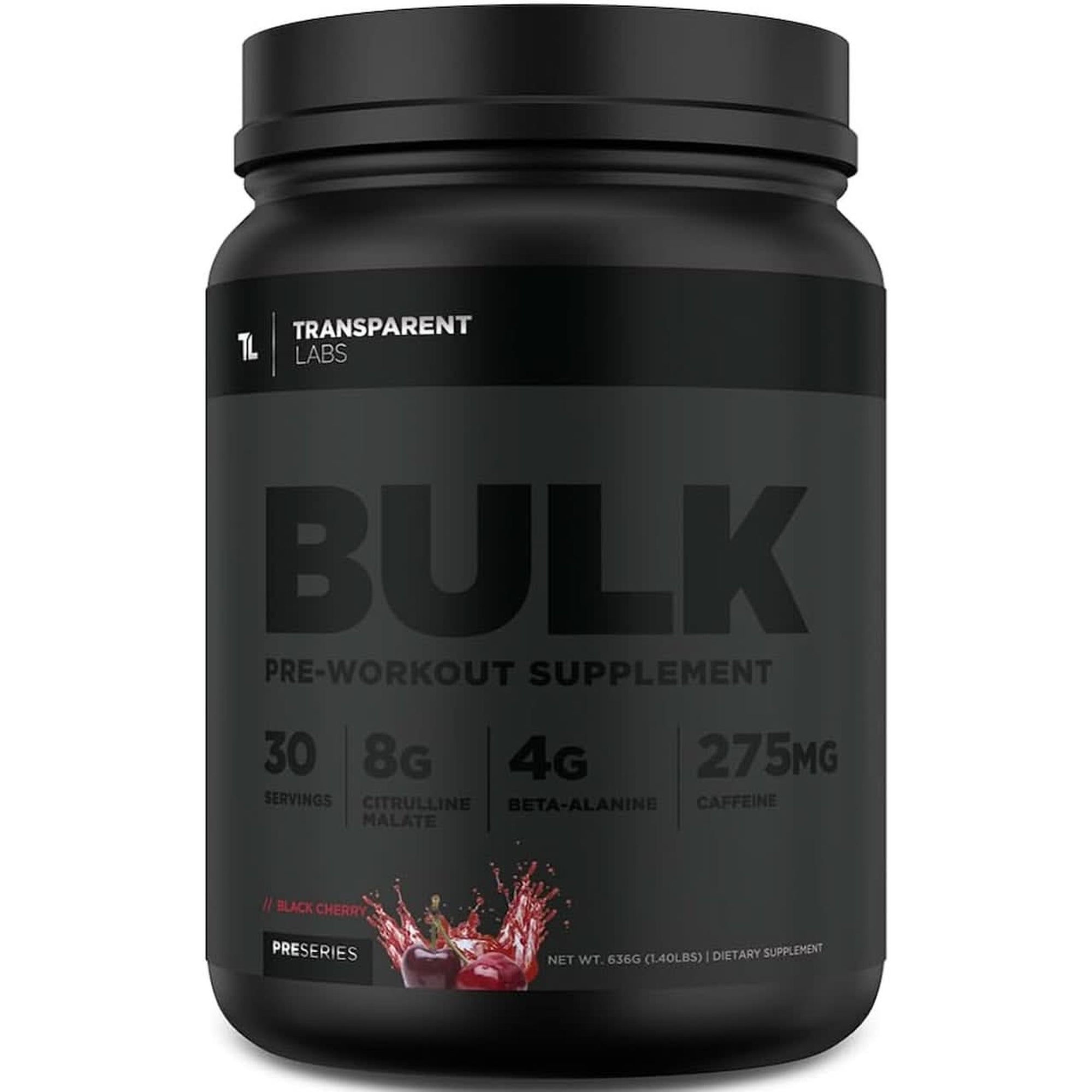 Transparent Labs Bulk Black Pre Workout - Clinically Dosed, Sugar Free Preworkout for Men and Women with Beta Alanine Powder, Citrulline Malate, & Caffeine Powder- 30 Servings, Black Cherry