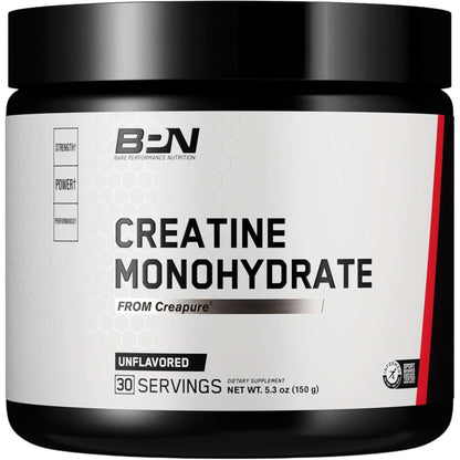 BARE PERFORMANCE NUTRITION, BPN Pure Creatine Monohydrate by Creapure, Safe and Effective, Unflavored, 60 Servings