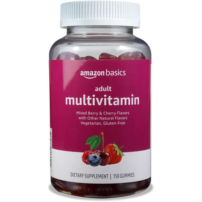 Amazon Basics Adult Multivitamin for Men & Women, 300 Gummies with Vitamins A, C, D, E, B-6 and B-12, 150 Count (Pack of 2) (150 Day Supply) (Previously Solimo)