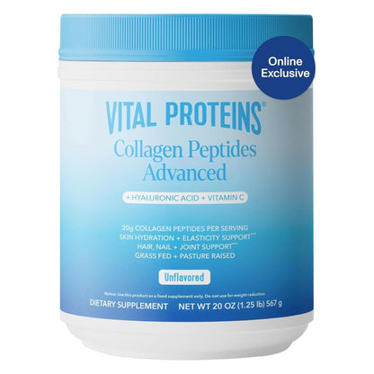 Vital Proteins Collagen Peptides Powder with Hyaluronic Acid and Vitamin C, Unflavored, 20 Oz