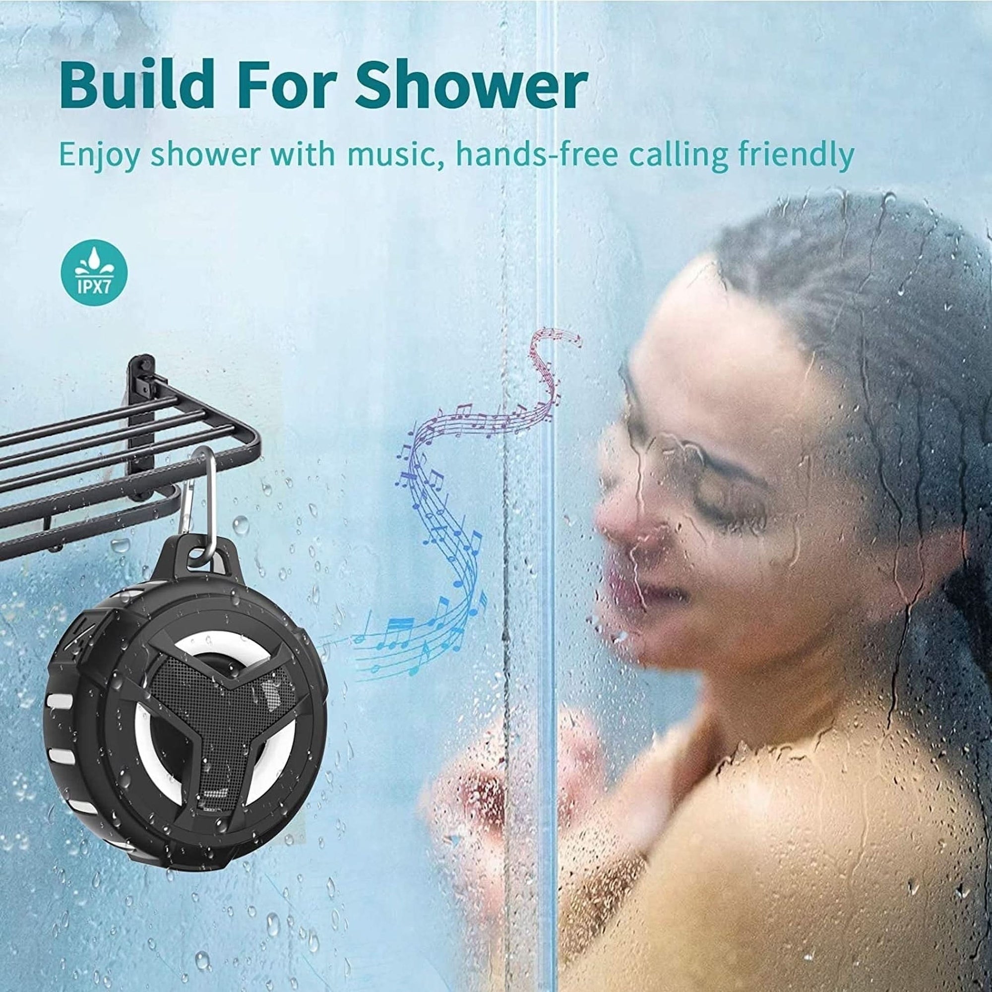 EBODA Bluetooth Shower Speaker, Portable Bluetooth Speakers, IP67 Waterproof Wireless Speaker with LED Light, Floating, 2000Mah, True Wireless Stereo for Kayak, Beach, Gifts for Unisex -Black