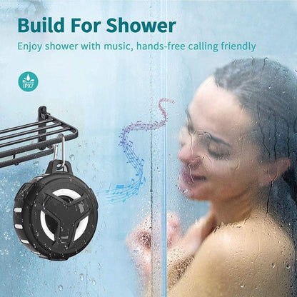 EBODA Bluetooth Shower Speaker, Portable Bluetooth Speakers, IP67 Waterproof Wireless Speaker with LED Light, Floating, 2000Mah, True Wireless Stereo for Kayak, Beach, Gifts for Unisex -Black