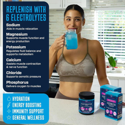 KEY NUTRIENTS Multivitamin Electrolytes Powder No Sugar - Sweet Blue Raspberry Electrolyte Powder - Endurance & Energy Supplement - Hydration Powder - No Calories - 90 Servings - Made in USA