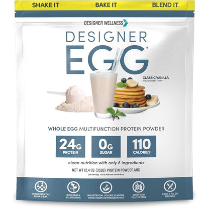 Designer Wellness, Designer Egg, Natural Egg Yolk & Egg White Protein Powder, Keto and Paleo Friendly, Low Calorie, Less Fat and Cholesterol, Dutch Chocolate, 12.4 Ounce