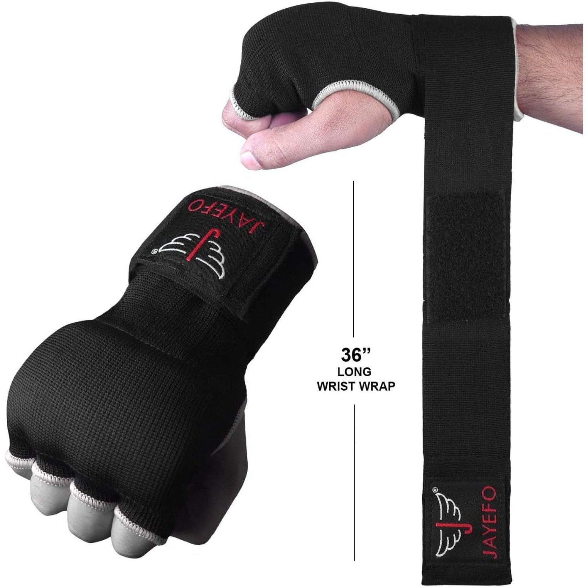 Jayefo Padded Inner Gloves for Boxing - Elastic Hand Wraps with Training Gel - Quick Boxing Wraps and Bandages for Men & Women - Wrist Wrap Protector Handwraps Kuckle Pair