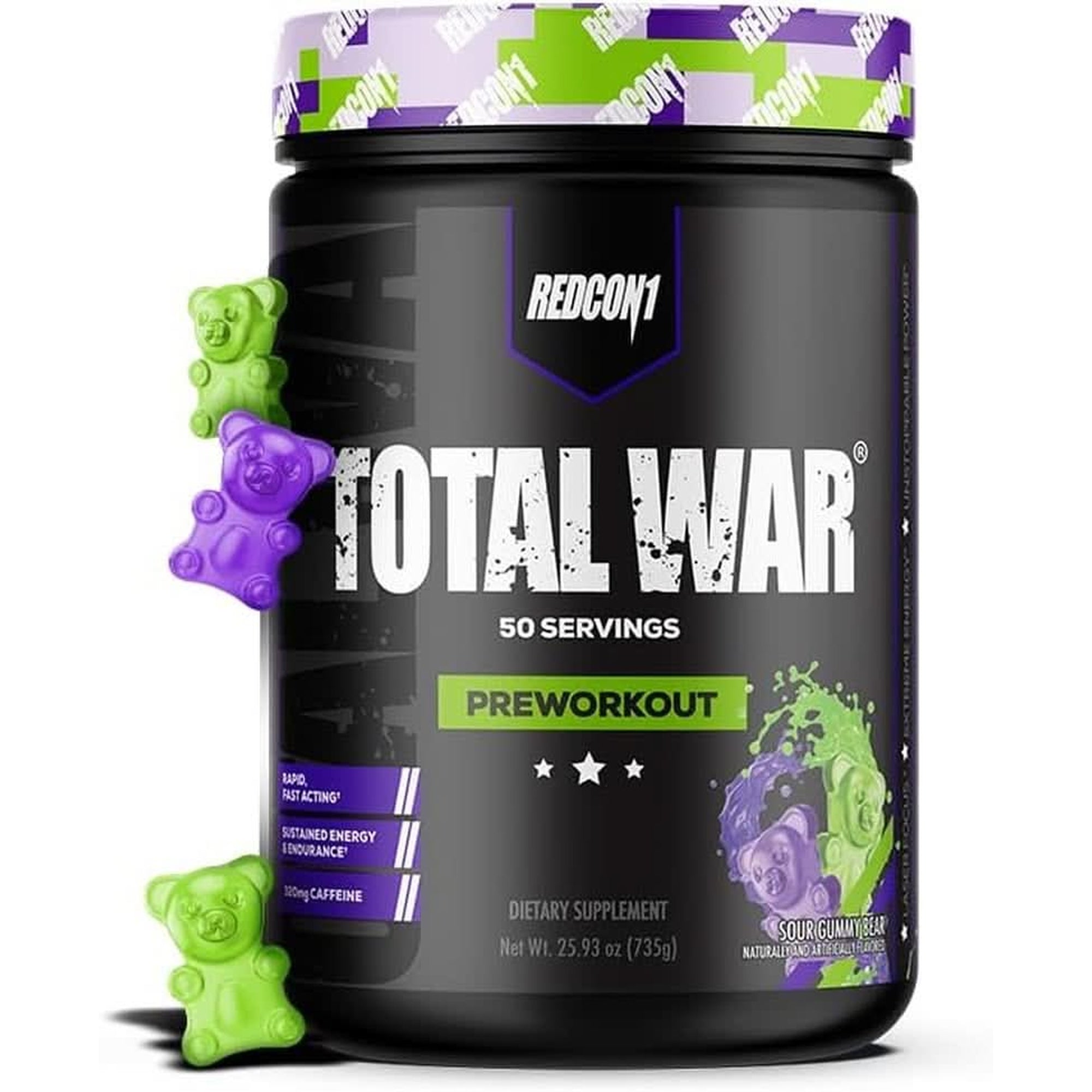 REDCON1 Total War Preworkout - Contains 320Mg of Caffeine from Green Tea, Juniper & Beta Alanine - Pre Work Out with Amino Acids to Increase Pump, Energy + Endurance (Rainbow Candy, 30 Servings)