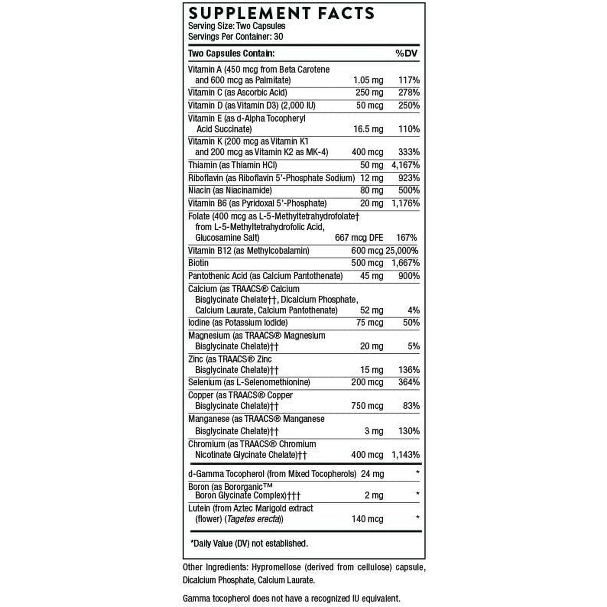 THORNE Basic Nutrients 2/Day - Comprehensive Daily Multivitamin with Optimal Bioavailability - Vitamin and Mineral Formula - Gluten-Free, Dairy-Free, Soy-Free - 60 Capsules - 30 Servings