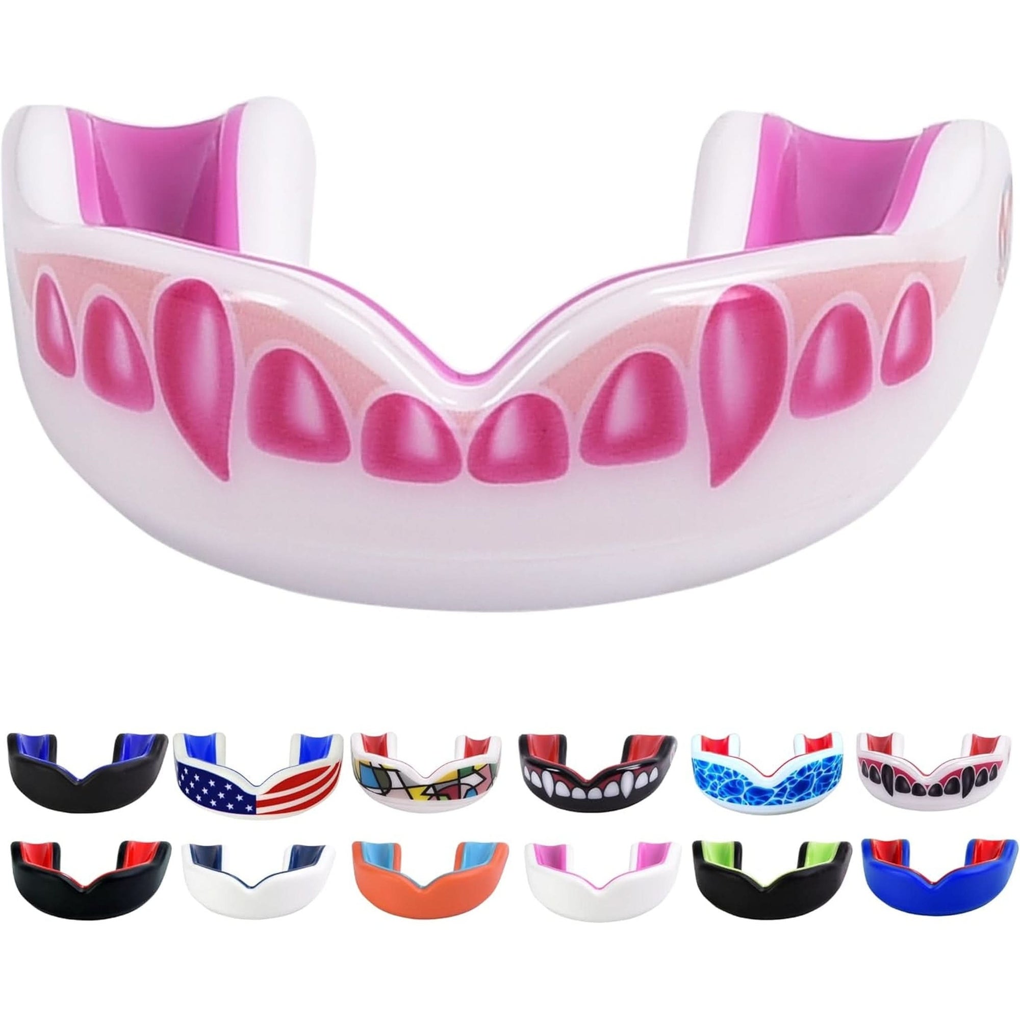 Sports Youth Mouth Guard for Kids USA Flag & Fangs & 20 Best Colors to Choose From - Youth Mouthguard Football, MMA, Karate, Flag Football, Rugby, Boxing, BJJ /W Case Youth, Strapless