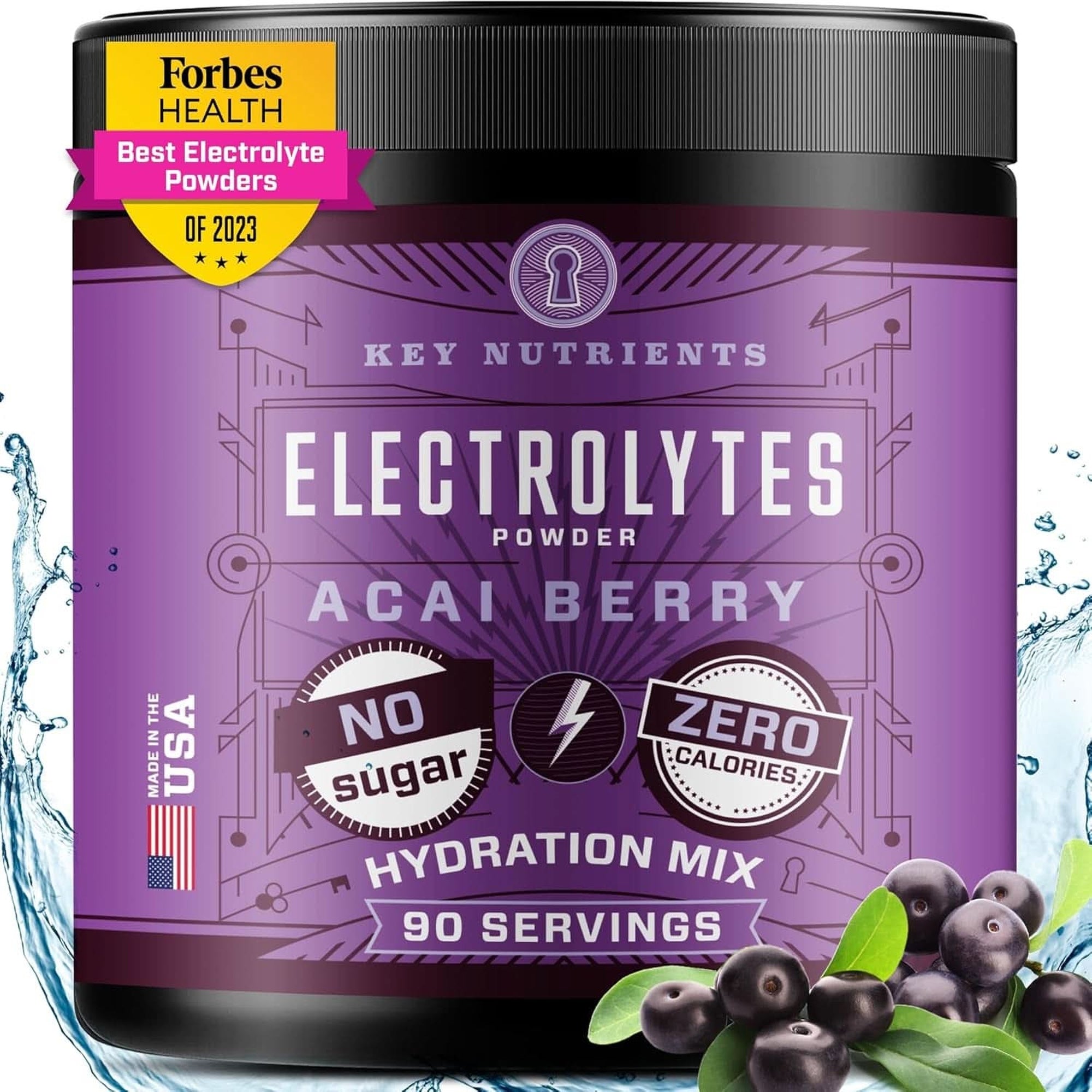 KEY NUTRIENTS Multivitamin Electrolytes Powder No Sugar - Sweet Blue Raspberry Electrolyte Powder - Endurance & Energy Supplement - Hydration Powder - No Calories - 90 Servings - Made in USA