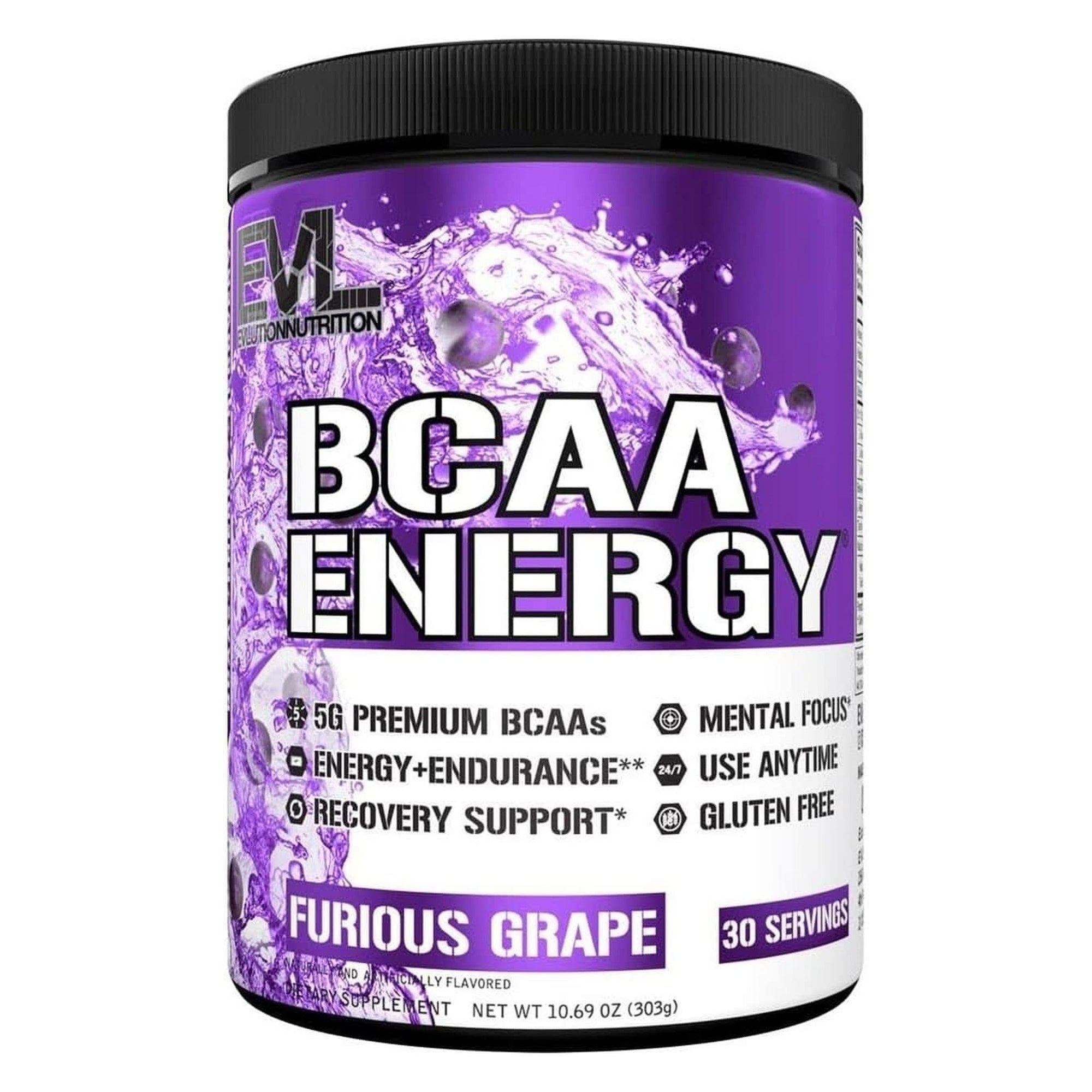 EVL Bcaas Amino Acids Powder - BCAA Energy Pre Workout Powder for Muscle Recovery Lean Growth and Endurance - Rehydrating BCAA Powder Post Workout Recovery Drink with Natural Caffeine - Furious Grape