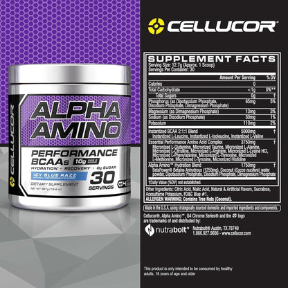 Cellucor Alpha Amino EAA & BCAA Powder | Branched Chain Essential Amino Acids + Electrolytes | ICY Blue Razz | 30 Servings