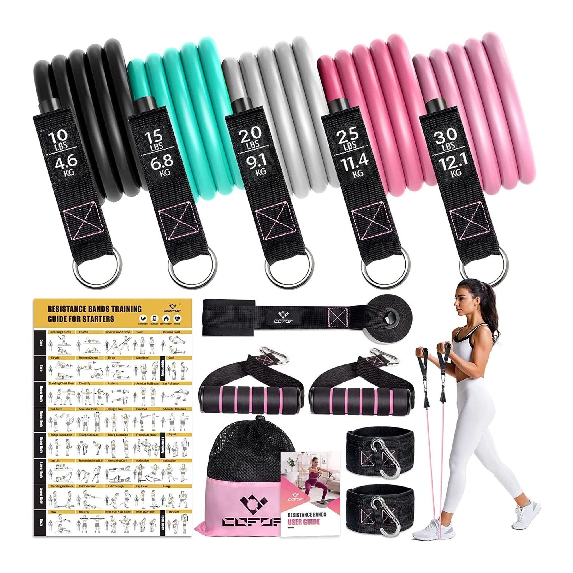 Resistance Bands with Handles for Women, 5 Level Exercise Bands Workout Bands for Physical Therapy, Yoga, Pilates, Door Anchor, Storage Pouch