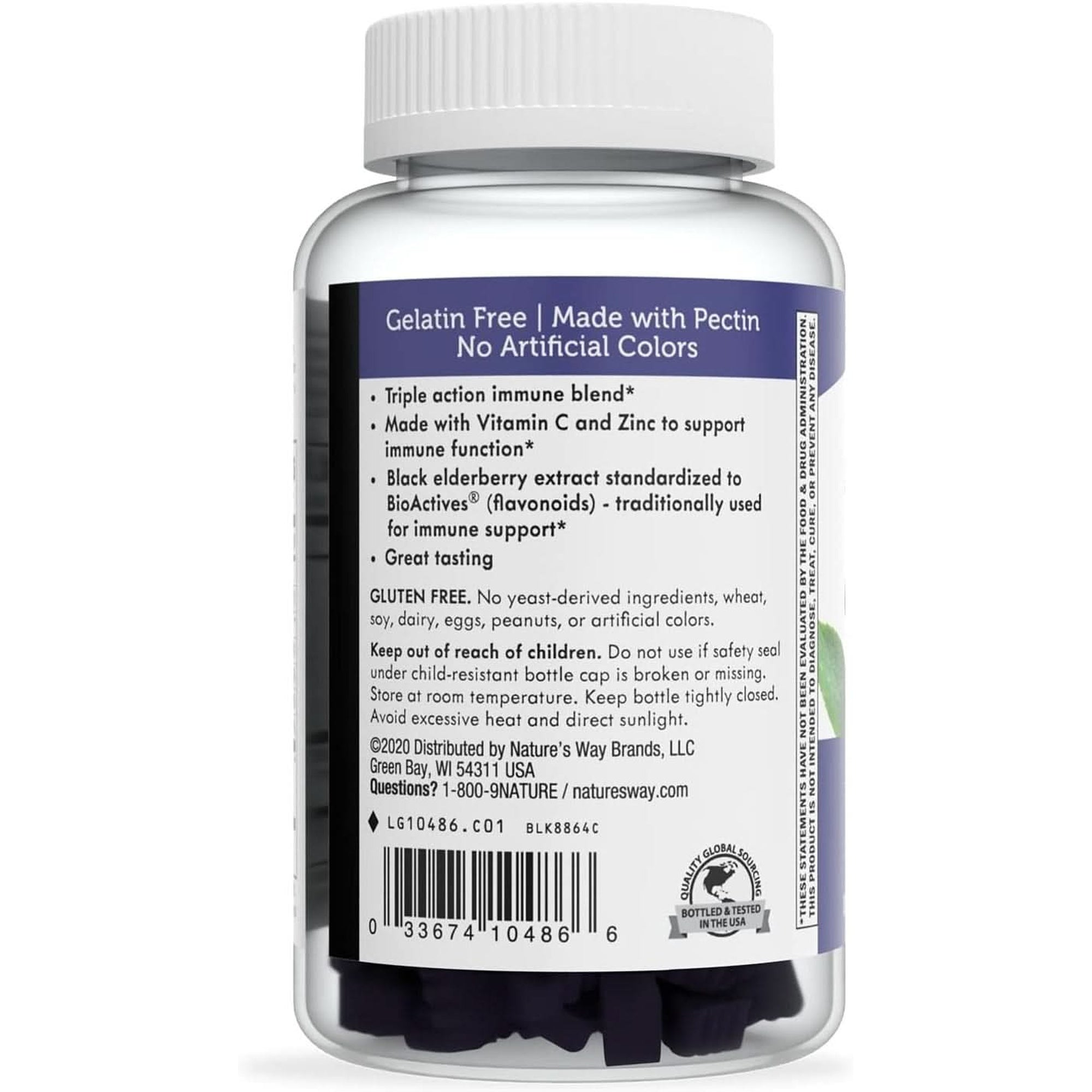 Nature’S Way Sambucus Elderberry Immune Gummies, Daily Immune Support for Kids and Adults*, with Vitamin C, Vitamin D3, Zinc, Gluten Free, Vegetarian, 60 Gummies (Packaging May Vary)