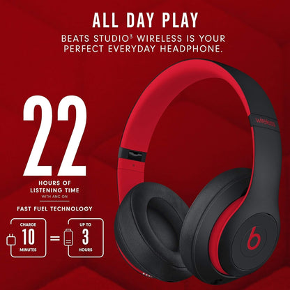 Beats Studio3 Decade Collection Wireless Over-Ear Headphones - Defiant Black/Red (Renewed)