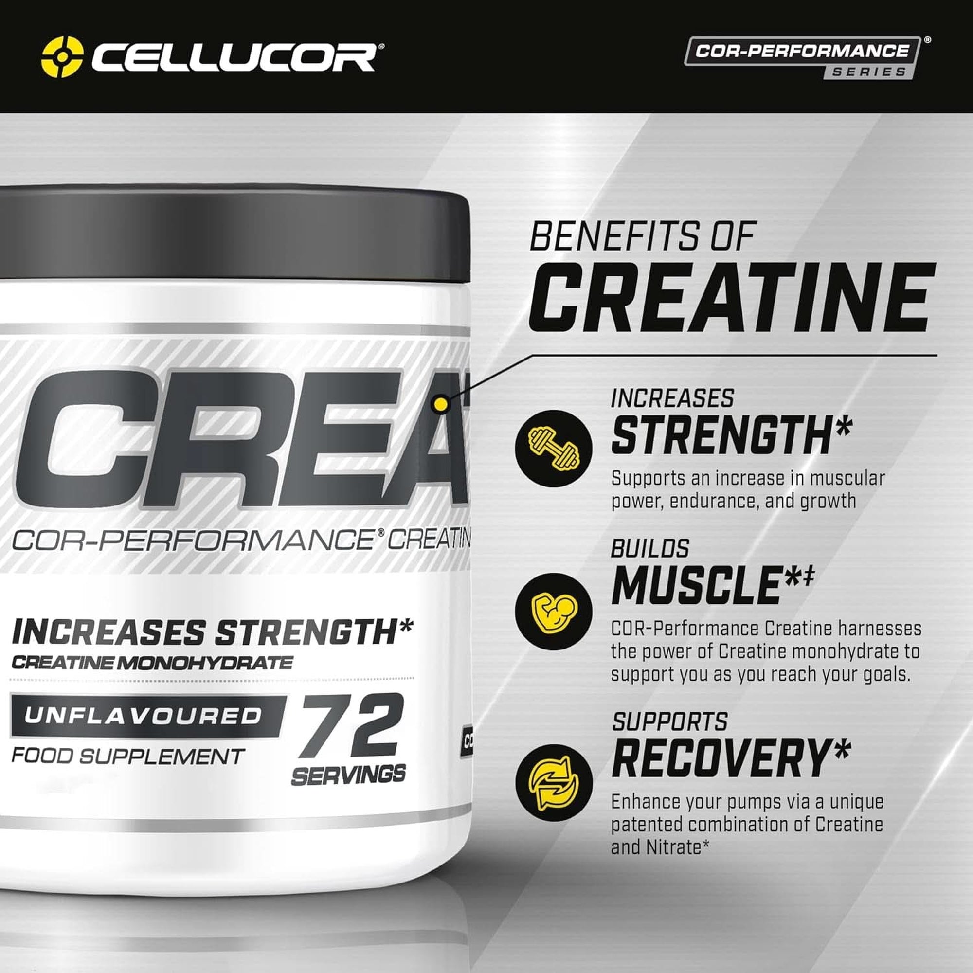 Cellucor Cor-Performance Creatine Monohydrate for Strength and Muscle Growth, 72 Servings