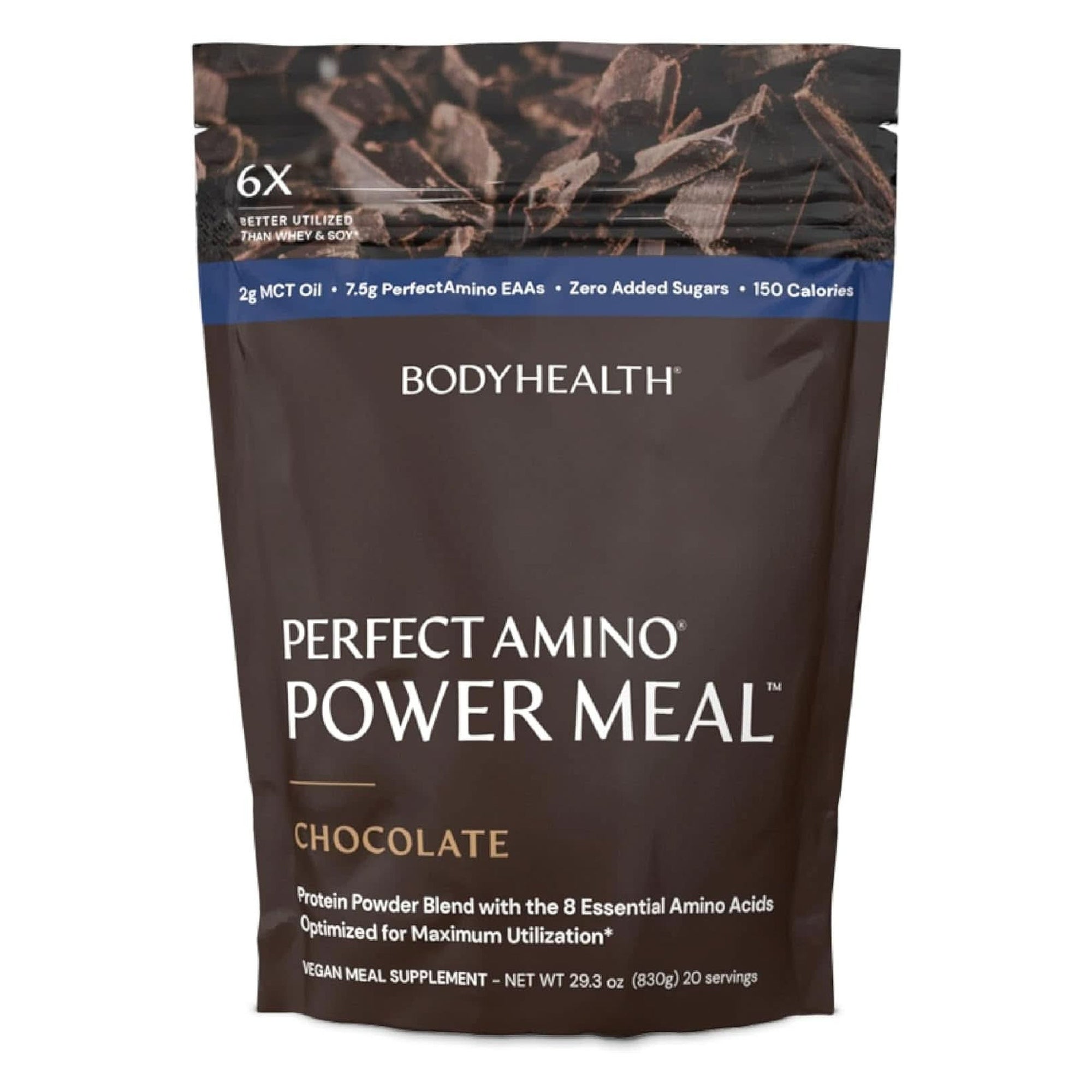 Bodyhealth Perfectamino Power Meal Shake New Dark Chocolate Flavor with MCT Oil Carb 10 and Perfect Amino Protein Base (20 Servings)