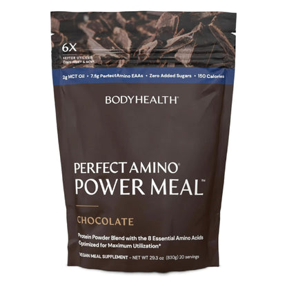 Bodyhealth Perfectamino Power Meal Shake New Dark Chocolate Flavor with MCT Oil Carb 10 and Perfect Amino Protein Base (20 Servings)