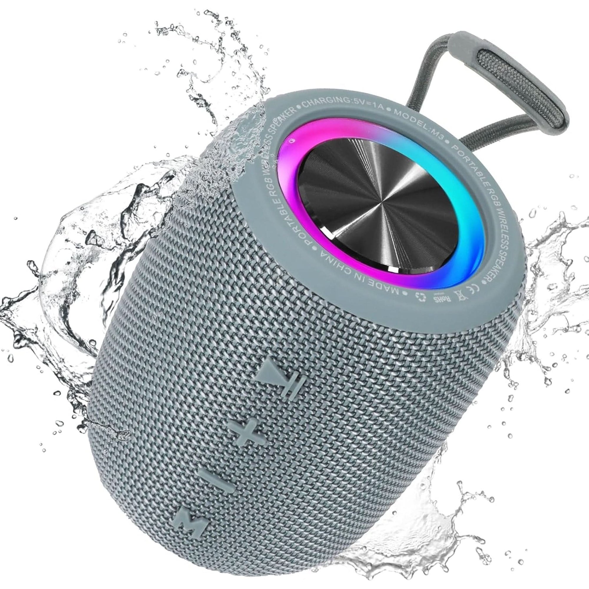 Portable Bluetooth Speaker, BT5.3 Wireless Speaker 20W Bass Diaphragms with Multi LED Light Dynamic Modes, IPX6 Waterproof 16H Playtime Supports FM Mode, TF, USB for Home, Cycling, Outdoor, Beach