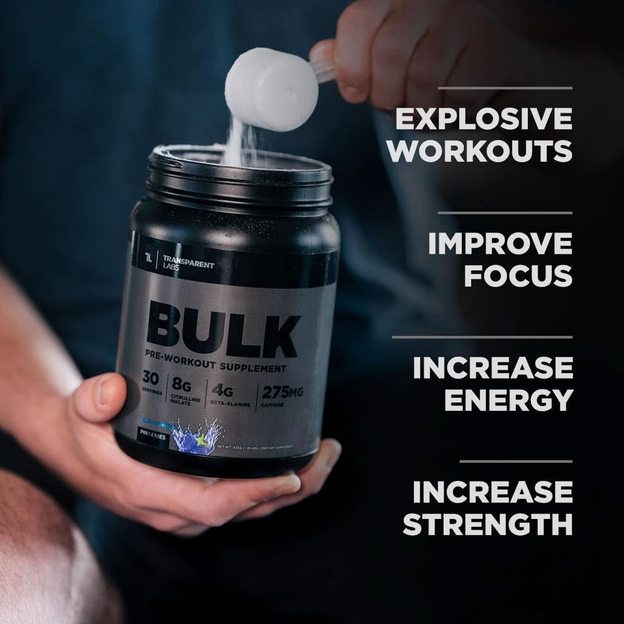 Transparent Labs Bulk Black Pre Workout - Clinically Dosed, Sugar Free Preworkout for Men and Women with Beta Alanine Powder, Citrulline Malate, & Caffeine Powder- 30 Servings, Black Cherry