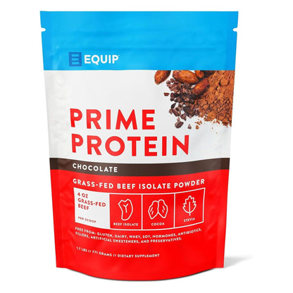 Equip Foods Prime Protein Powder | Clean, Grass Fed Beef Protein Isolate | Carnivore Protein Powder | Paleo, Keto Friendly | Gluten, Dairy Free | Helps Build & Repair Tissue | 30 Servings, Chocolate