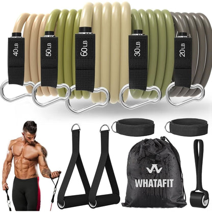 WHATAFIT Resistance Bands, Exercise Bands，Resistance Bands for Working Out, Work Out Bands with Handles for Men and Women Fitness, Strength Training Home Gym Equipment